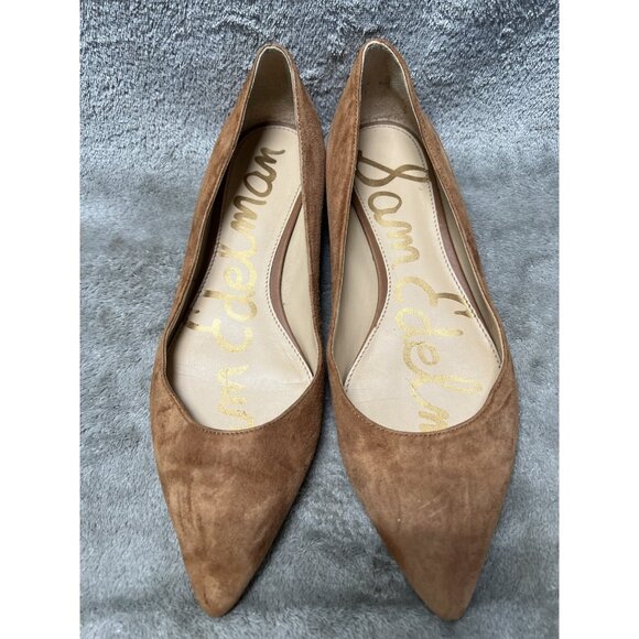 Sam Edelman Women’s 7.5 Camel Tan Suede Leather Studded Pointed Toe Flats - Picture 1 of 8